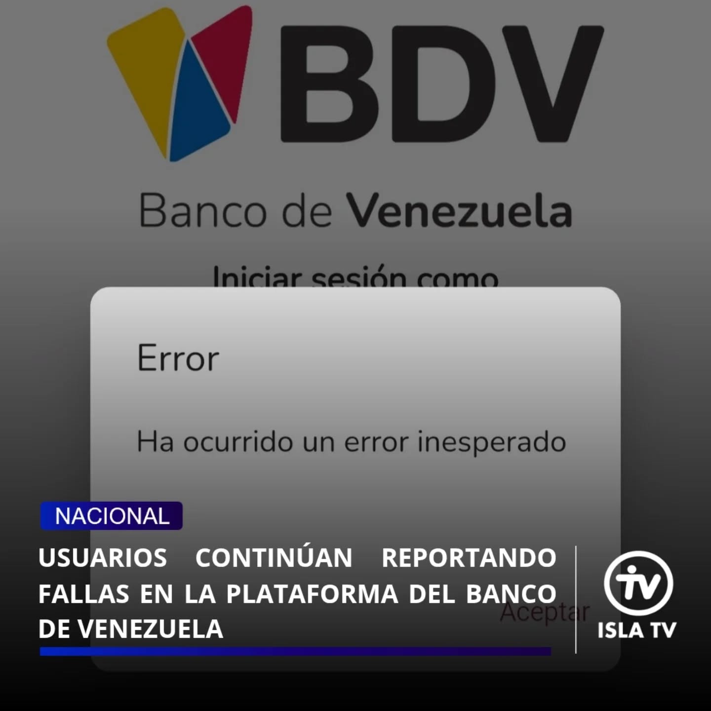 Usuarios continúan reportando fallas en la plataforma del Banco de Venezuela

​A través de las redes sociales, diversos usuarios han reportado que continúan experimentando fallas e intermitencias al intentar acceder a los canales digitales de Banco de Venezuela (BDV), principalmente en su plataforma de banca en línea y la aplicación móvil.

​De acuerdo con los reportes, los inconvenientes más frecuentes incluyen:

​Problemas de acceso: Dificultad para iniciar sesión en BDVenlínea tanto en la versión de personas como de empresas.

​Errores de conexión: Mensajes de "tiempo de espera agotado" o errores de servidor al intentar cargar la página principal.

​Fallas en Pago Móvil: Retrasos en la ejecución o recepción de pagos interbancarios, así como problemas para consultar el saldo en tiempo real.

​Hasta el momento, la institución financiera no ha emitido un comunicado oficial detallando los motivos de la intermitencia o el tiempo estimado para la restitución total del servicio.

#16May