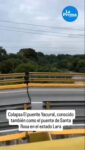 La estructura que se encuentra en los límites entre Barquisimeto y Cabudare y que ha sido objeto de múltiples críticas por la falta de mantenimiento, cedió en horas de la tarde de este martes 26 de mayo, generando el congestionamiento vial de la zona.

De acuerdo con la versión oficial, los pilotes, estructuras que se encuentran sobre las bases, cedieron ante la crecida del río Turbio, lo que provocó el hundimiento de un tramo de este puente. 

En el lugar se pudo constatar que uno de estos pilotes tiene grietas bastante pronunciadas, por lo que el riesgo de un posible derrumbe es muy evidente. 

Los habitantes de la zona comentan que escucharon una especie de trueno cuando la estructura se rompió.

Julio Gutiérrez, presidente del Colegio de Ingenieros en Lara, declaró que el colapso de esta estructura era algo que se esperaba. 

Desde el año 2008, el gremio de ingenieros en el estado ha denunciado abiertamente los problemas estructurales de este puente, pero las autoridades hicieron caso omiso.

Vía 👉🏻@laprensalara 
@elperiodiquitodigital